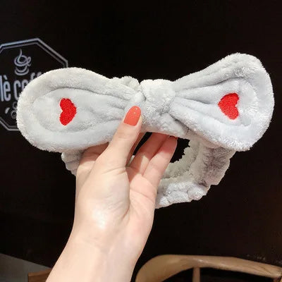 Soft Coral Fleece Bow Headband – Wash Face Hair Holder with Animal Ears for Women & Girls