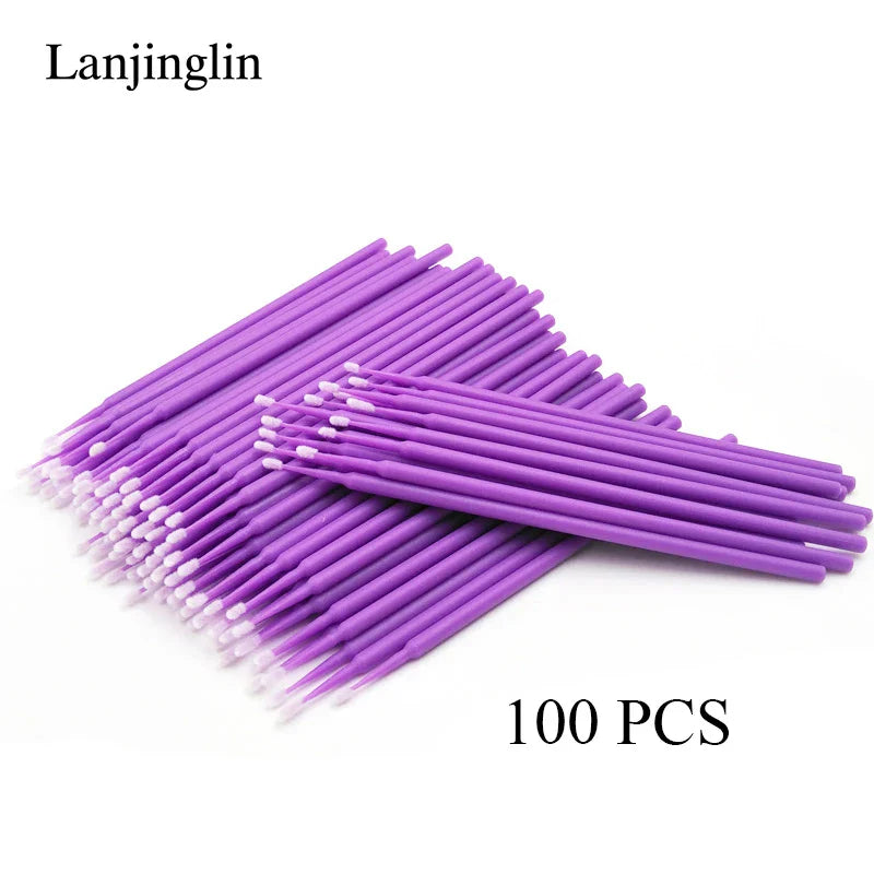 100/200pcs Eyelash Cleaning Brushes — Micro Cotton Swabs & Microbrushes for Lash Extensions, Makeup Removal & Beauty Care