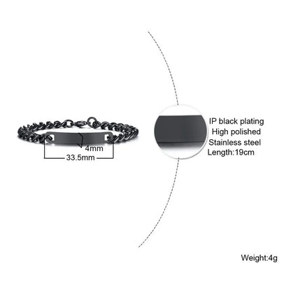 Elegant Personalized ID Bar Bracelet – 5mm Stainless Steel Link Chain for Women with Custom Name or Quote