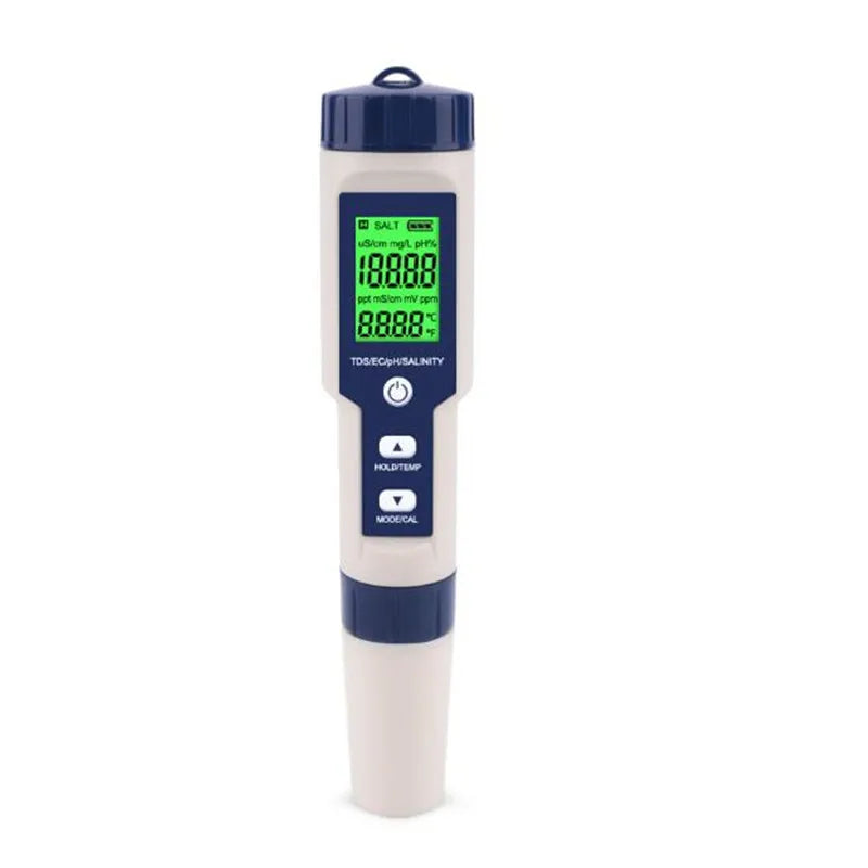 5 in 1 PH Meter Water Quality Tester - Digital TDS, EC, PH, Salinity & Temperature Meter for Pools & Aquariums with Backlight
