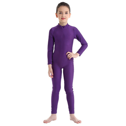 Kids Girls Full Body Gymnastics Bodysuit, Ballet Dance Jersey Leotard, Jumpsuit Sports Unitard, Children Dancewear and Sportswear