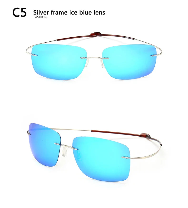 2025 New Cool 100% Pure Titanium Rimless Sunglasses – Polarized Grey Lenses, Super Thin, UV400 Protection, Oculos De Sol