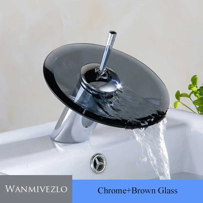 Colorful Glass Waterfall Bathroom Faucet – Chrome Deck Mounted Basin Sink Tap with Single Lever Mixer