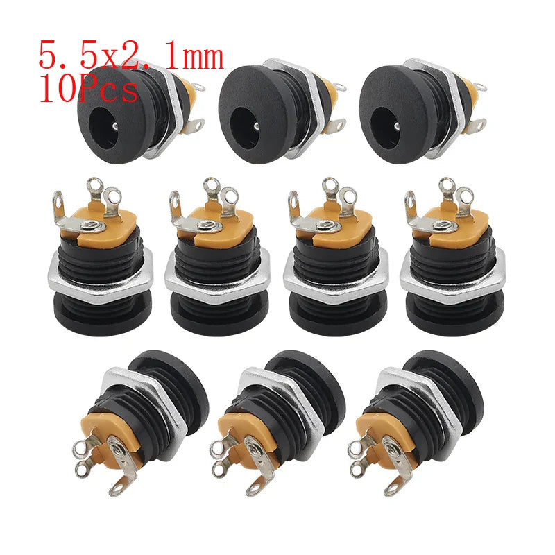 10Pcs DC Power Connectors 5.5x2.1mm & 3.5x1.3mm – Male Female Jack Socket, Nut Panel Mount DC Power Adapter Connector