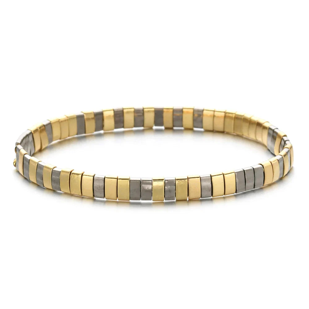 ZMZY Stone Tila Beads Elastic Bracelet for Women – 2025 Fashion Colorful Rainbow Miyuki Tile Bead Jewelry Gift Bracelet