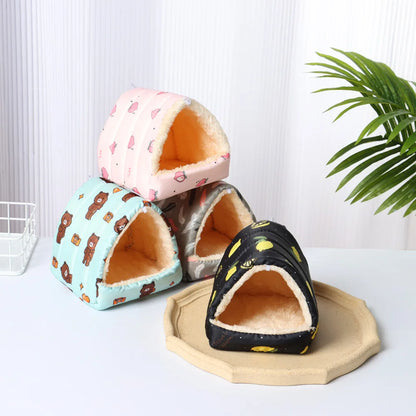 Cute Cartoon Rabbit & Squirrel Mini Pet Cage — Warm Winter Bed House for Hamsters, Mice, Rats & Guinea Pigs