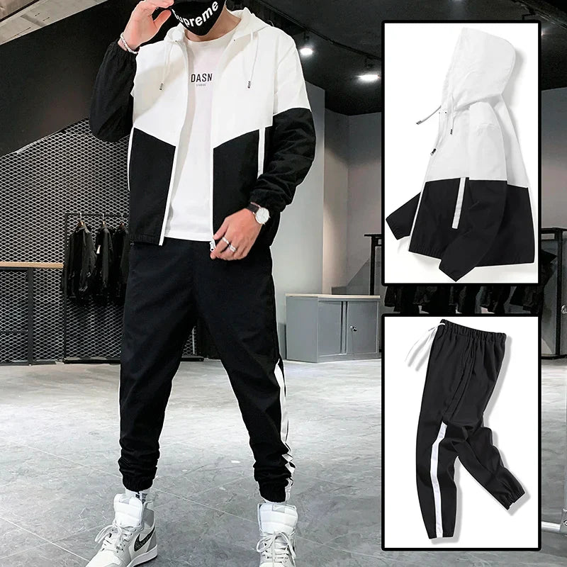 2025 Men’s Tracksuit 2-Piece Set — Hooded Jacket & Jogger Pants for Casual, Running & Sports