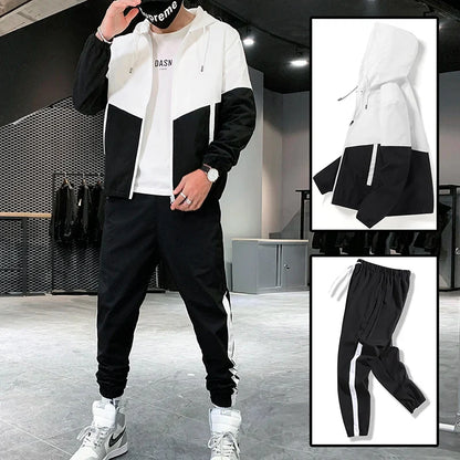 2025 Men’s Tracksuit 2-Piece Set — Hooded Jacket & Jogger Pants for Casual, Running & Sports