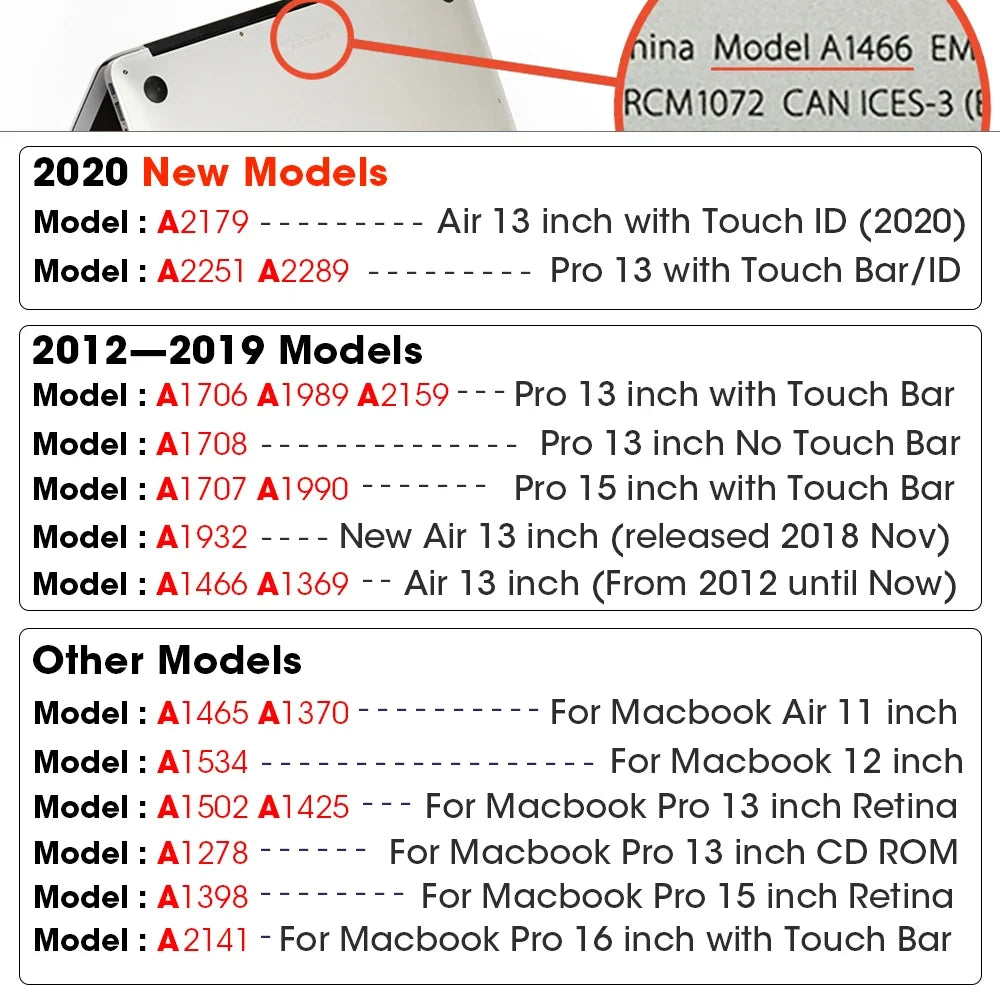 Matte Laptop Case Cover for MacBook Air & Pro - Slim Protective Hard Shell Case for 11 13 15 16 Inch Retina Touch Bar Models