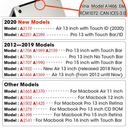 Matte Laptop Case Cover for MacBook Air & Pro - Slim Protective Hard Shell Case for 11 13 15 16 Inch Retina Touch Bar Models