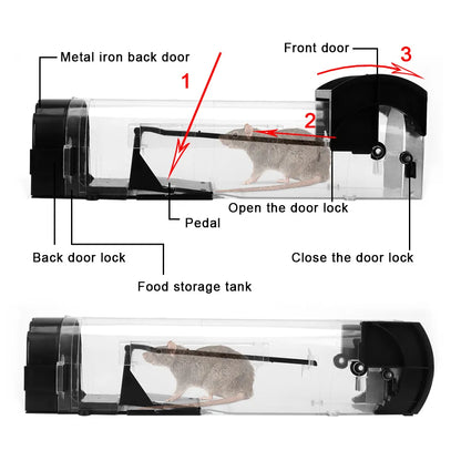 Smart Self-Locking Mousetrap - Reusable Plastic Rodent Trap for Safe and Humane Mouse Catching in Indoor and Outdoor Spaces