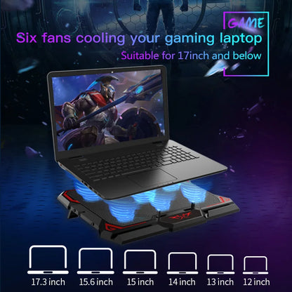 COOLCOLD 17-Inch Gaming Laptop Cooler - Six Fan System, LED Screen, Dual USB Ports, 2600RPM Cooling Pad and Notebook Stand