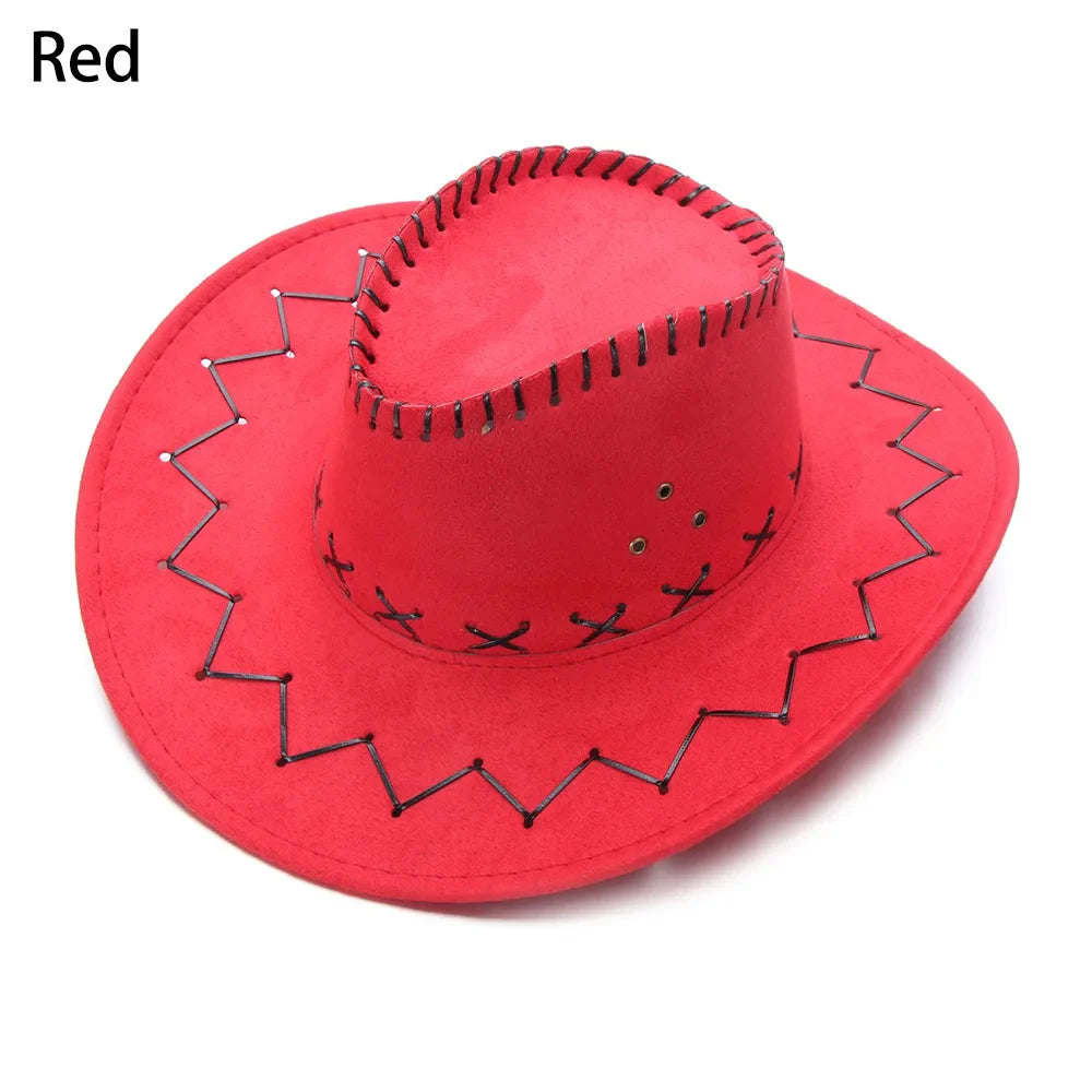 Western Cowboy Hat – Faux Leather Fedora for Men, Women & Kids, Wide Brim Beach & Travel Cap in Black, White & Pink