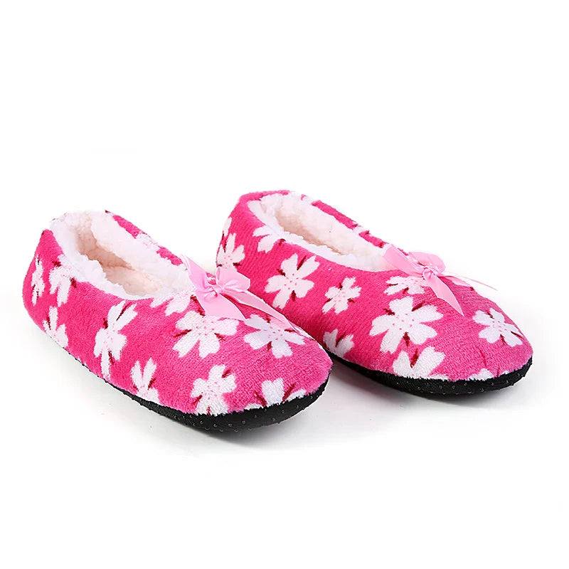 Mntrerm Women's Warm Cotton Slippers with Non-Slip Sole, Plush Indoor Shoes with Bow Tie Dots
