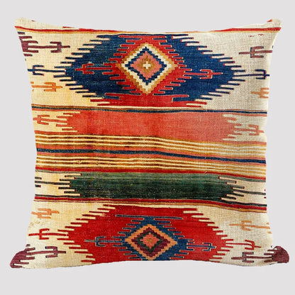 Bohemian Linen Cushion Cover – Multicolor Ethnic Geometric Pattern Decorative Pillow for Living Room Sofa
