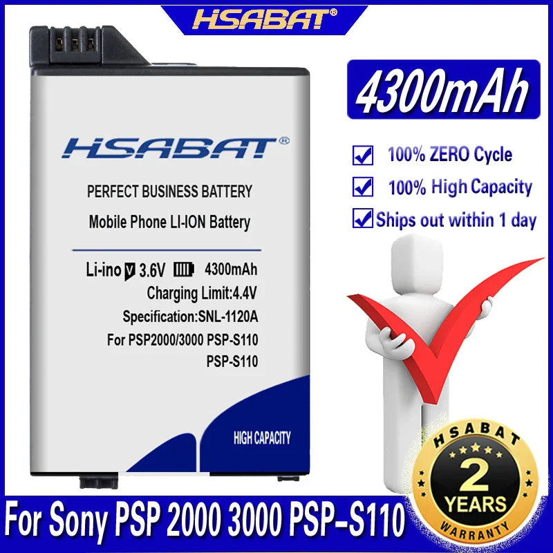 HSABAT 4300mAh Replacement Battery for Sony PSP2000/PSP3000/PSP-S110 — Portable Gamepad Power Pack