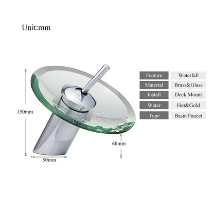 Colorful Glass Waterfall Bathroom Faucet – Chrome Deck Mounted Basin Sink Tap with Single Lever Mixer