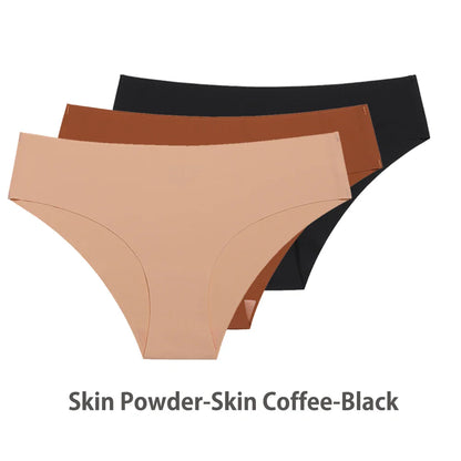 3PCS Seamless Silk Panties for Women – Breathable Low Waist Invisible Briefs, Soft & Sexy Underwear Set