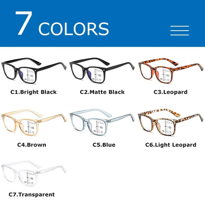 CRIXALIS Square Multifocal Progressive Reading Glasses Anti-Glare UV400 Fashion Computer Eyewear for Men & Women with Diopter Support
