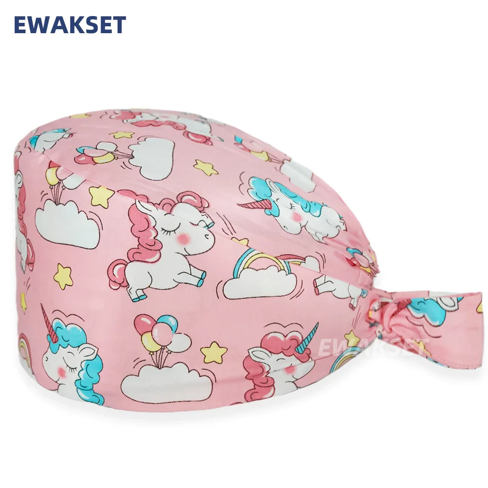 Unisex Soft Scrub Cap – Cartoon Print Surgical Hat for Men and Women, Operating Room Nursing Accessories