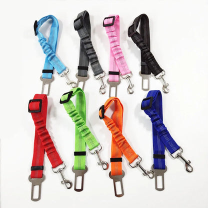 Adjustable Dog Car Seat Belt Harness – Nylon Reflective Elastic Safety Strap with Cushioning for Pet Travel