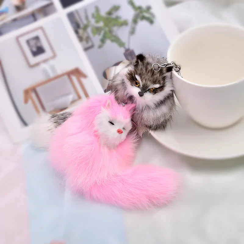 Fluffy Cartoon Fox Keychain – Cute Personalized Key Rings for Kids, Women, Car & Bag Accessories
