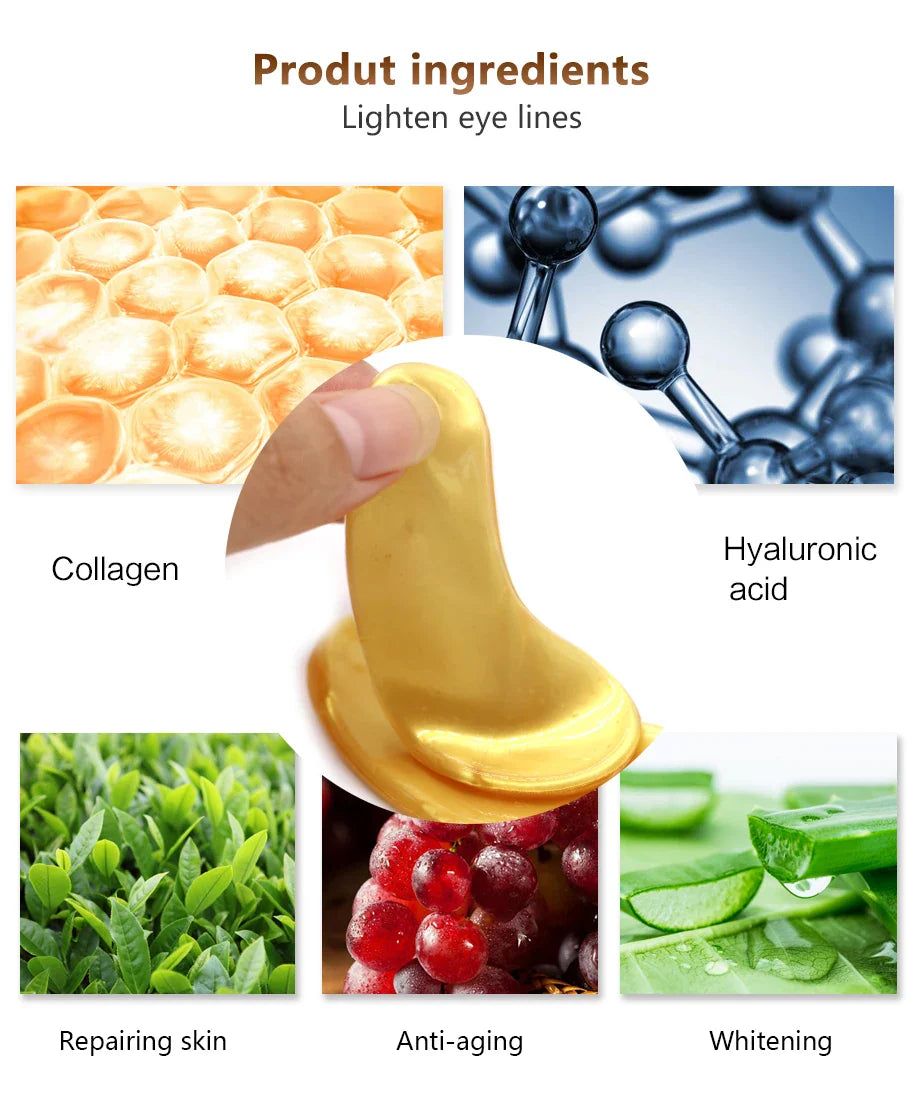 InniCare Crystal Collagen Gold Eye Masks – 50/60/80/100 Pcs Anti-Dark Circle Beauty Patches for Eye Skin Care, Korean Cosmetics