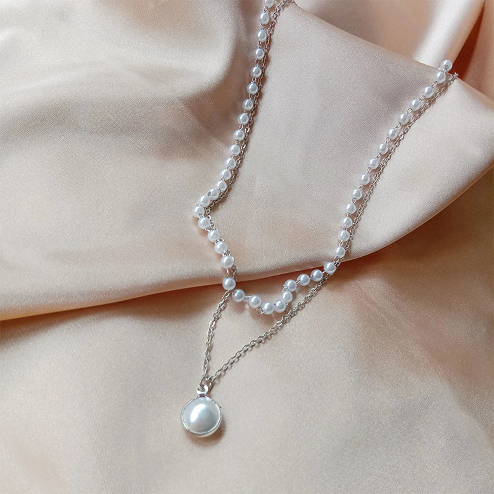 SUMENG 2024 Kpop Pearl Choker Necklace – Double Layer Pendant Jewelry Gift for Women