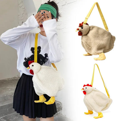 2024 New Chickens Shape Crossbody Purse for Women - Cute Hen-Shaped Zipper Bag - Soft Fleece Fashion Handbag and Shoulder Bag
