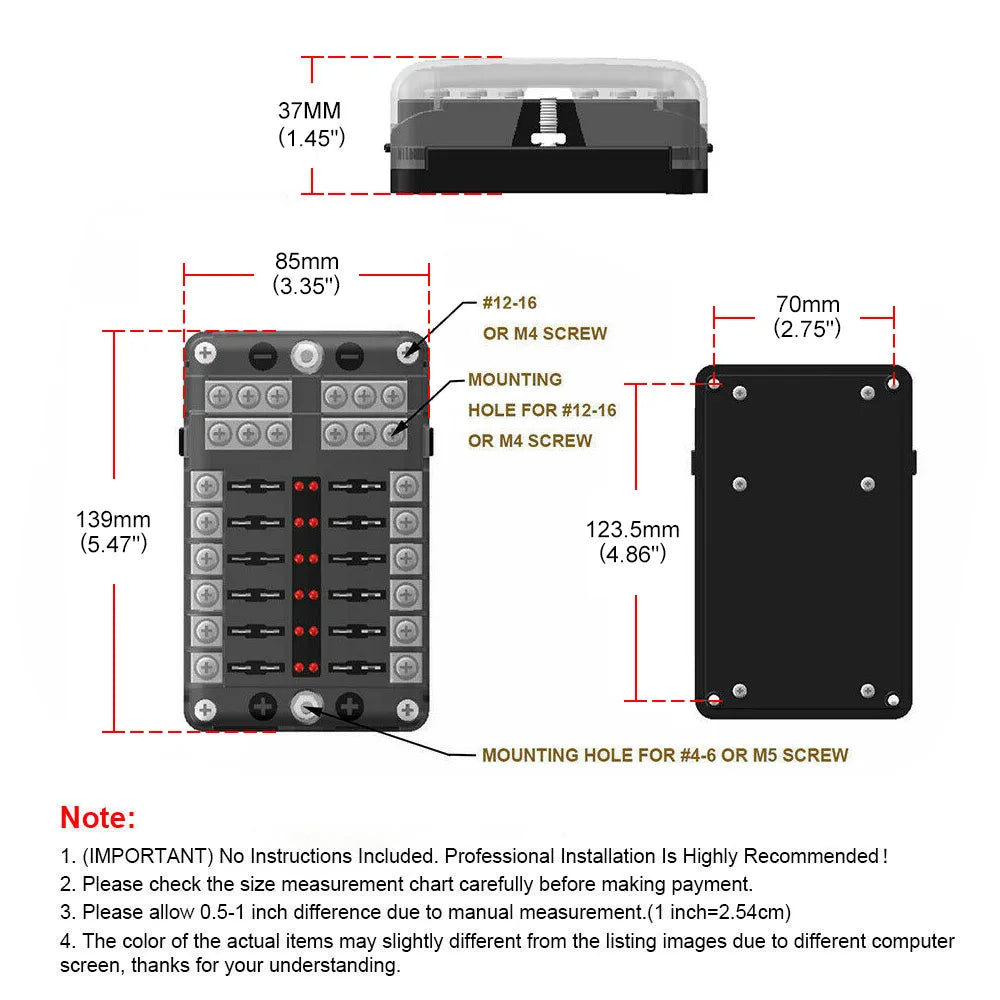 6/12-Way Car & Boat Fuse Box – Waterproof Blade Fuse Block with LED Indicator (12V/32V Auto Marine Power Distribution Panel)