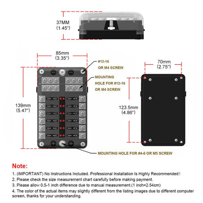 6/12-Way Car & Boat Fuse Box – Waterproof Blade Fuse Block with LED Indicator (12V/32V Auto Marine Power Distribution Panel)