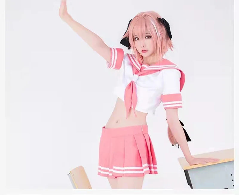 Fate Grand Order Astolfo Cosplay Costume – Fate Apocrypha Rider JK Uniform Sailor Suit Skirt for Women, Halloween
