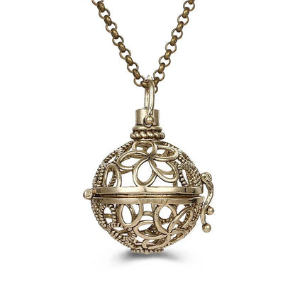 Mexico Music Ball Hollow Zircon Pendant Necklace – Vintage Perfume Aromatherapy Locket for Women