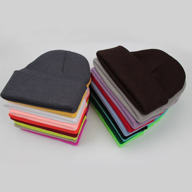 Solid Unisex Beanie – Soft Warm Wool Blend Knitted Cap for Men and Women, Autumn Winter Skullcap, Ski Hat, 24 Colors