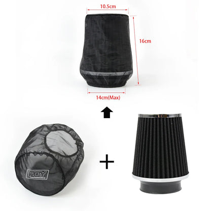 Universal Car Air Filter Protective Cover - Waterproof, Oilproof, Dustproof for Cylindrical High Flow Intake Filters, Black AIB01