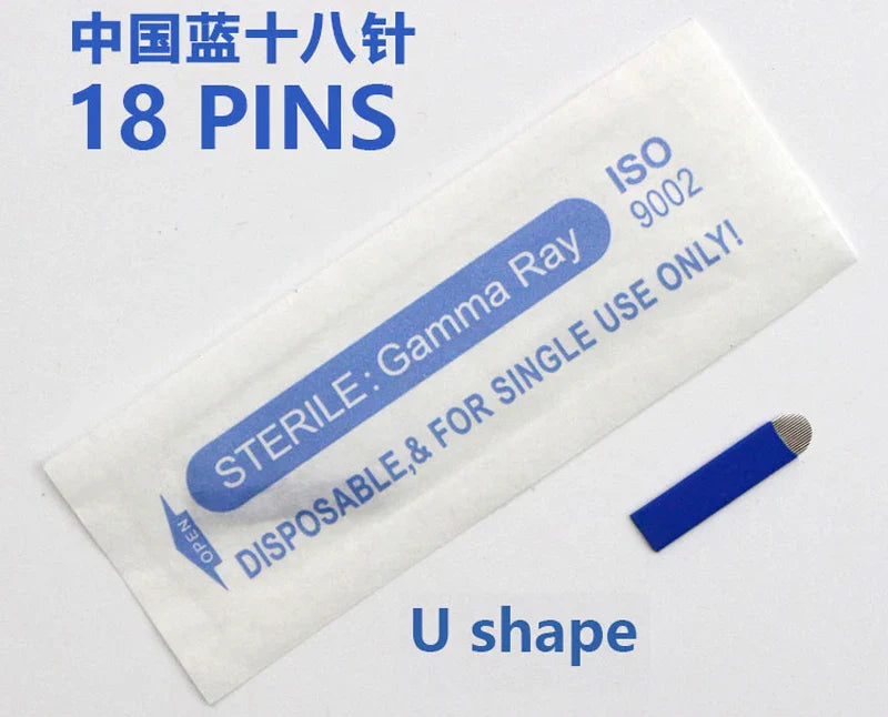 50pcs Microblading Tebori Blades — 0.18mm Permanent Makeup Needles for Eyebrows, 7/9/12/14/17/21 Manual Tattoo Needles