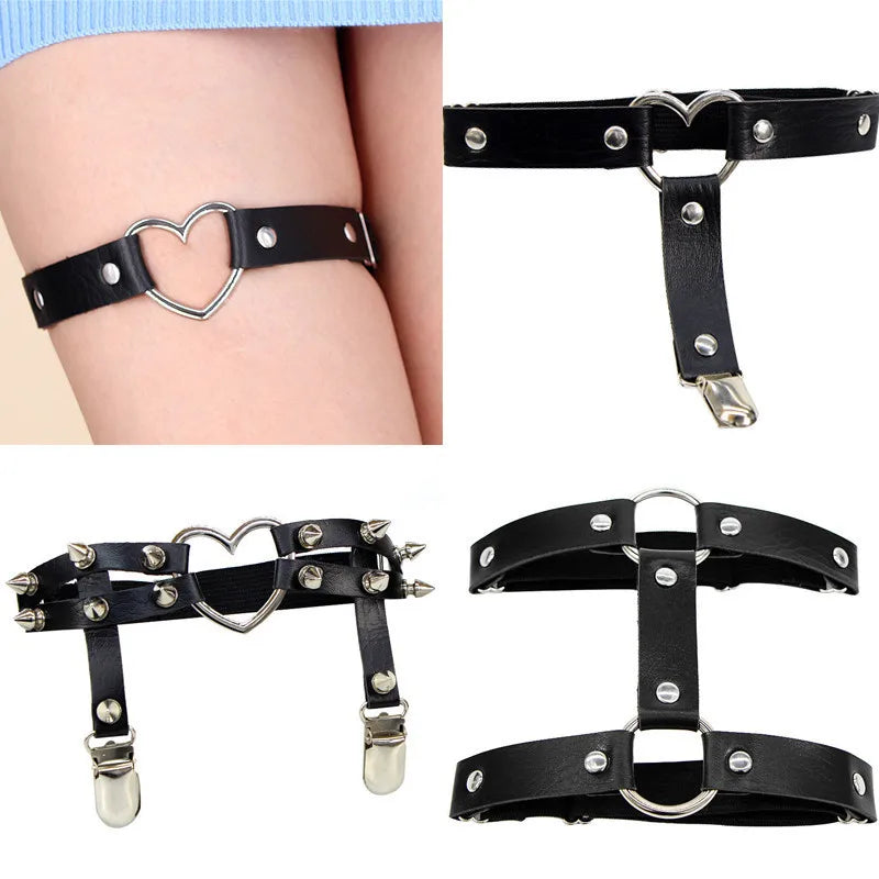 2022 Women's Sexy Elastic Harness Heart Leg Chain Garter Belt – Cosplay Spike Thigh Ring, High-Quality Elastic
