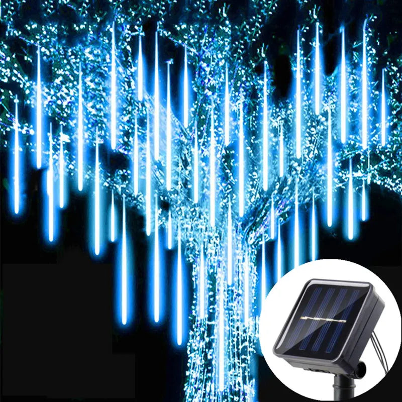 Solar LED Meteor Shower Light Holiday String - Waterproof Fairy Garden Decor for Outdoor LED Street Garland and Christmas Decoration