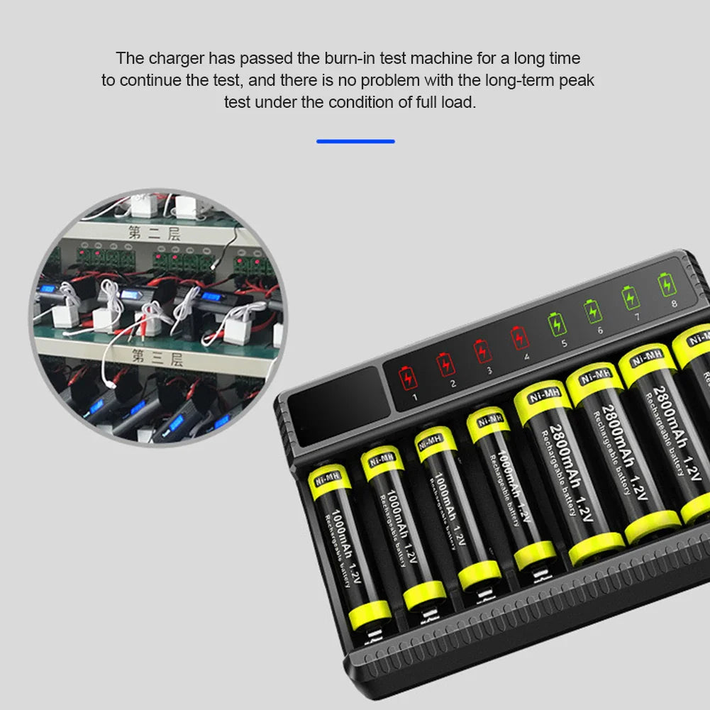 Intelligent LED Smart Battery Charger – 8-Slot NiMH Charger for 1.2V AA/AAA Rechargeable Batteries