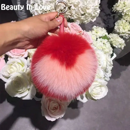 Luxury 15cm Fluffy Real Raccoon Fur Pom Pom Keychain – High-Quality Metal Ring Pendant for Women