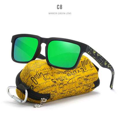 KDEAM Polarized Men’s Sunglasses – Matte Black Frame with Painting Temples & Protective Case