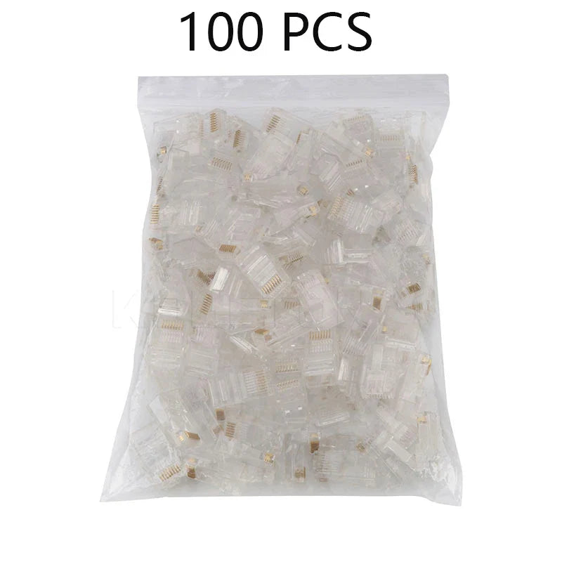50/100 PCS RJ45 Modular Plugs — 8P8C Cat5 LAN Network Connectors | Professional High-Quality Ethernet Plugs