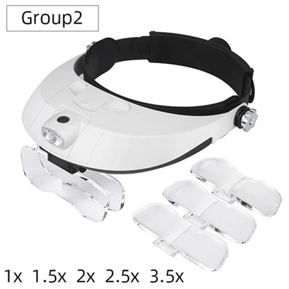 LED Headband Magnifier — Professional Loupe Glasses for Jewelry, Watch & Electronic Repair with 1X–3.5X Lenses