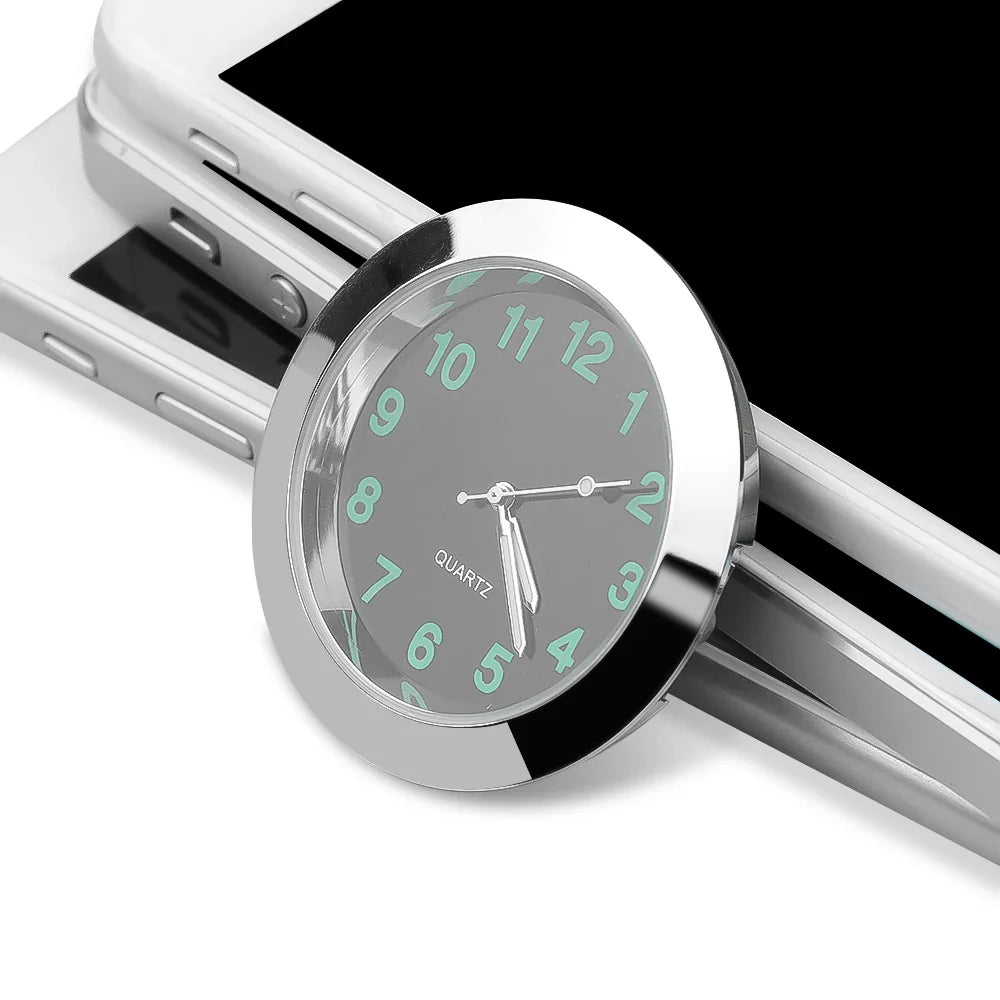 Luminous Mini Car Clock - Stick-On Digital Quartz Watch for Automobiles, 40mm & 43mm, Auto Interior Ornament