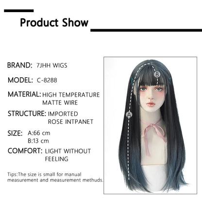 7JHHWIGS Long Straight Light Brown Synthetic Wig with Bangs – Heat-Resistant Daily Wear Wig for Women