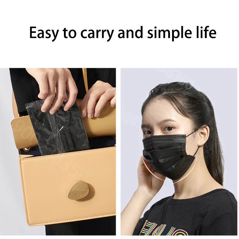 10-500PCS Adult Disposable Masks – Individual Black 3-Layer Anti-Dust Face Masks