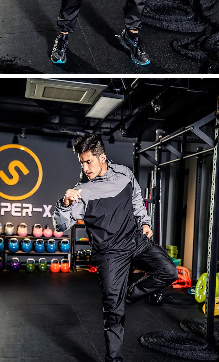 Unisex Sauna Suit — Women's & Men's Gym Clothing Set with Pullover Hoodie for Running, Fitness, Weight Loss & Sweating