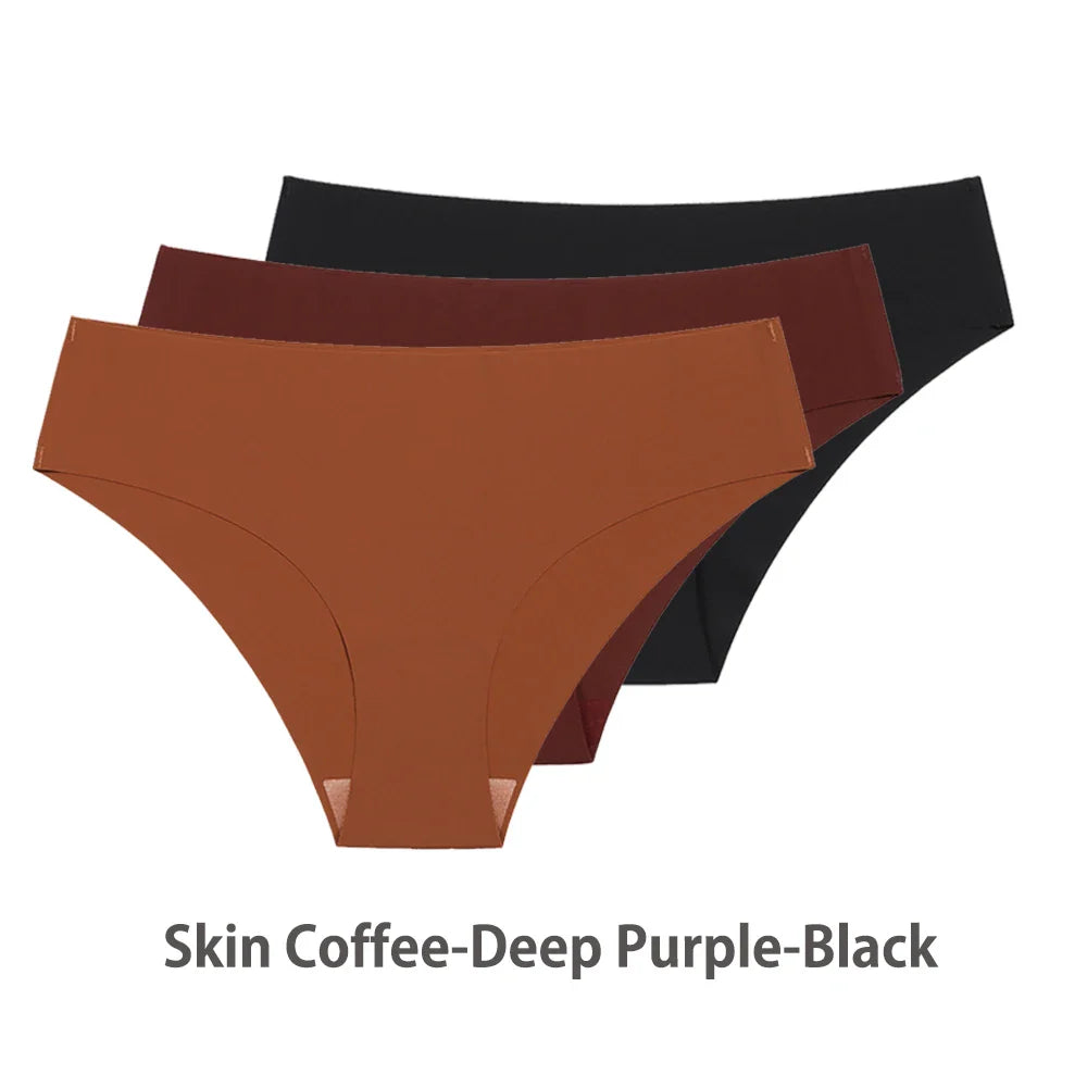 3PCS Seamless Silk Panties for Women – Breathable Low Waist Invisible Briefs, Soft & Sexy Underwear Set