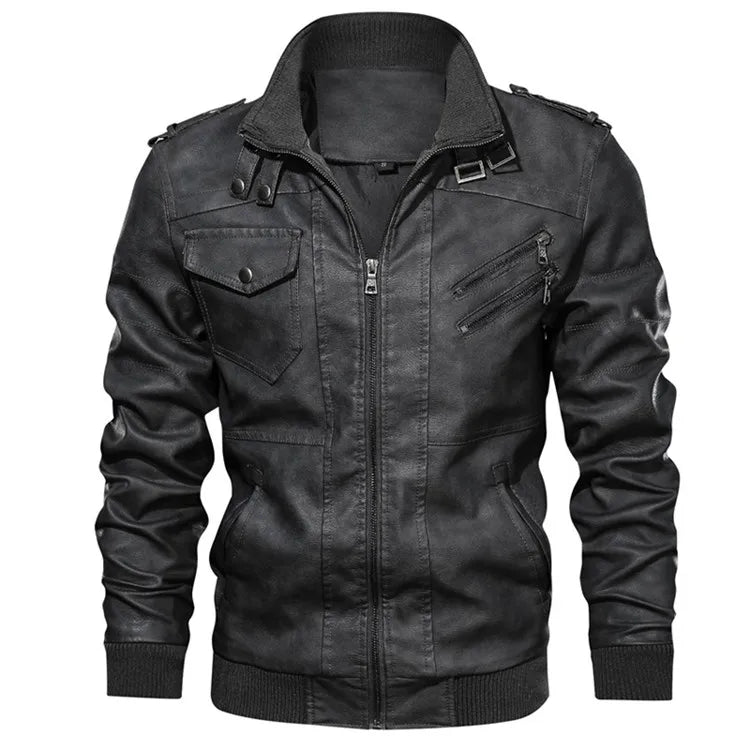 KB Men’s Leather Motorcycle Jacket – Casual PU Biker Coat, Autumn Outerwear, EU Size SA722