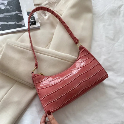 Fashion PU Leather Alligator Pattern Bag for Women – Small Armpit Handbag, Underarm Messenger Purse